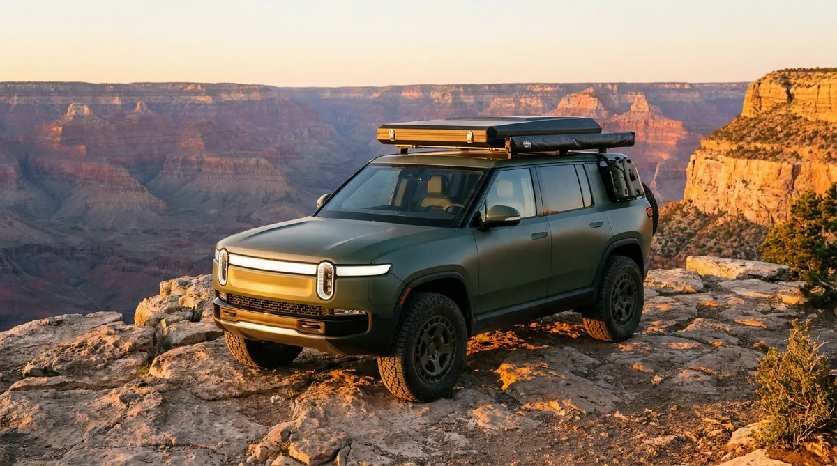 Rivian R1S parked, editorial photograph