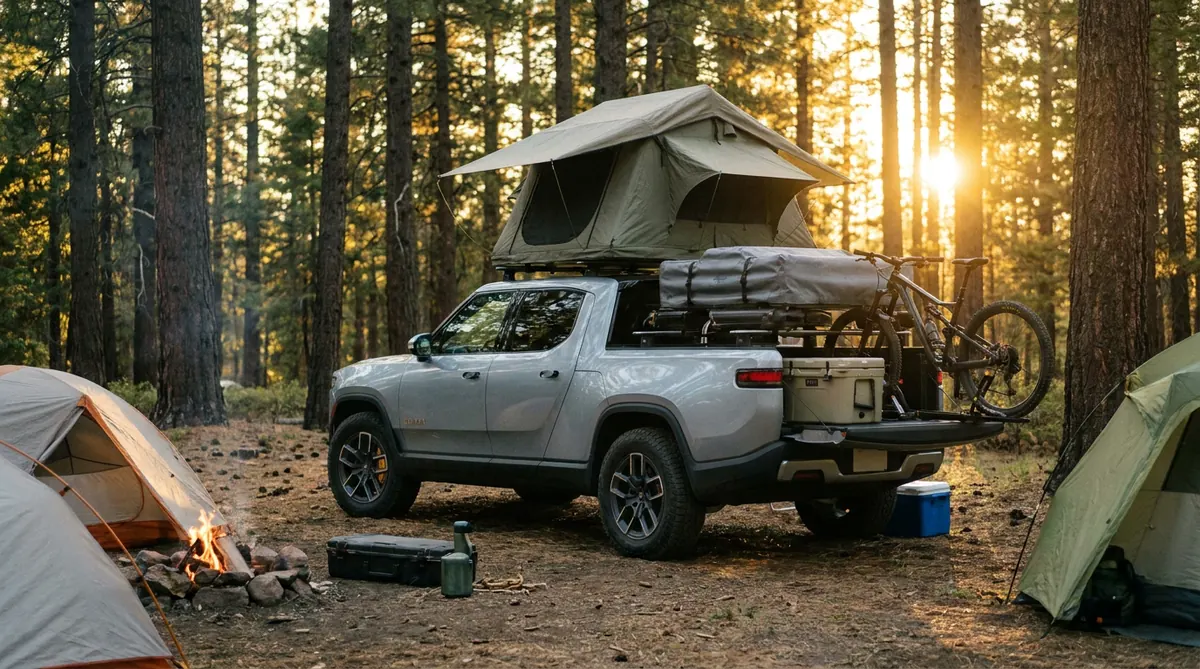 Rivian R1T parked, editorial photograph